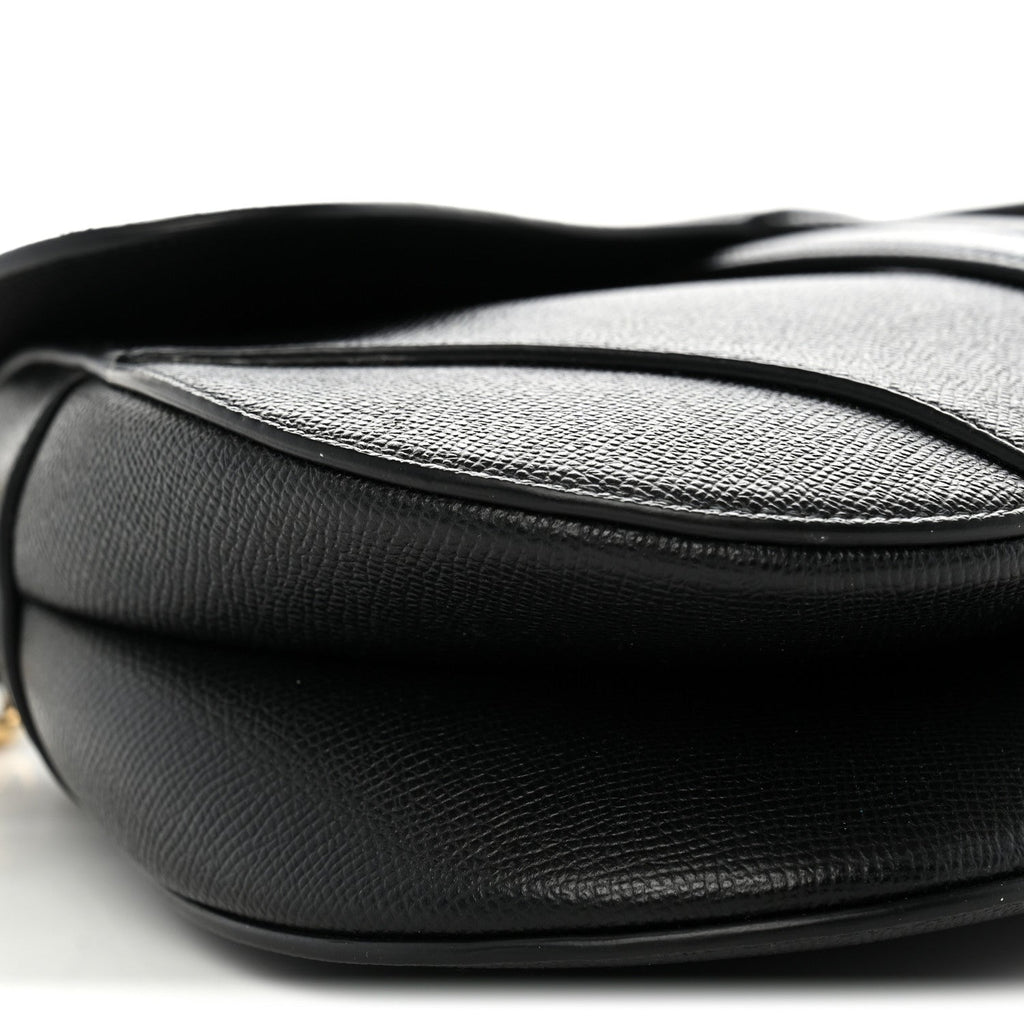 Grained Calfskin Saddle Bag With Strap Black
