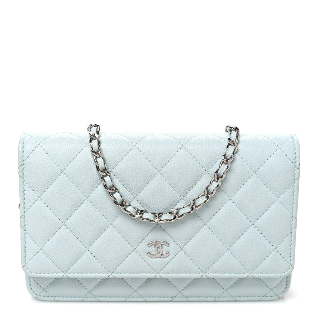 Caviar Quilted Wallet on Chain WOC Light Blue