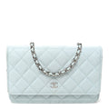 Caviar Quilted Wallet on Chain WOC Light Blue