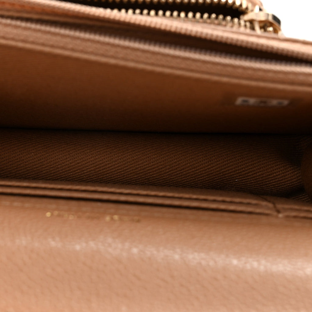 Caviar Quilted Business Affinity Clutch With Chain Flap Dark Beige