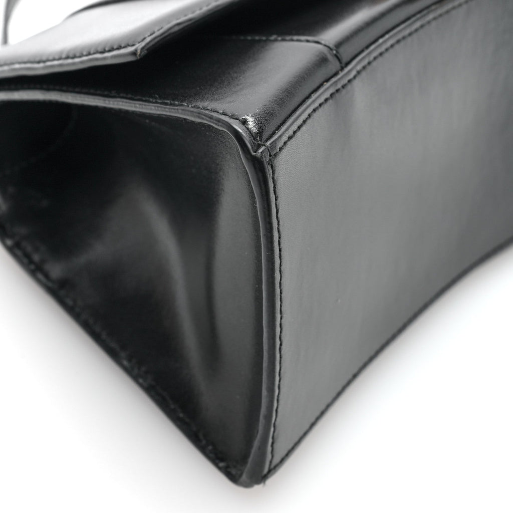 Shiny Box Calfskin Small Hourglass Top Handle Bag Black