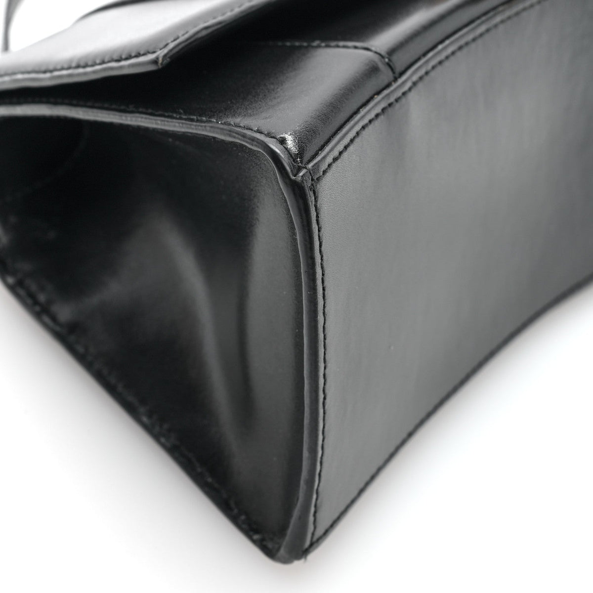 Shiny Box Calfskin Small Hourglass Top Handle Bag Black