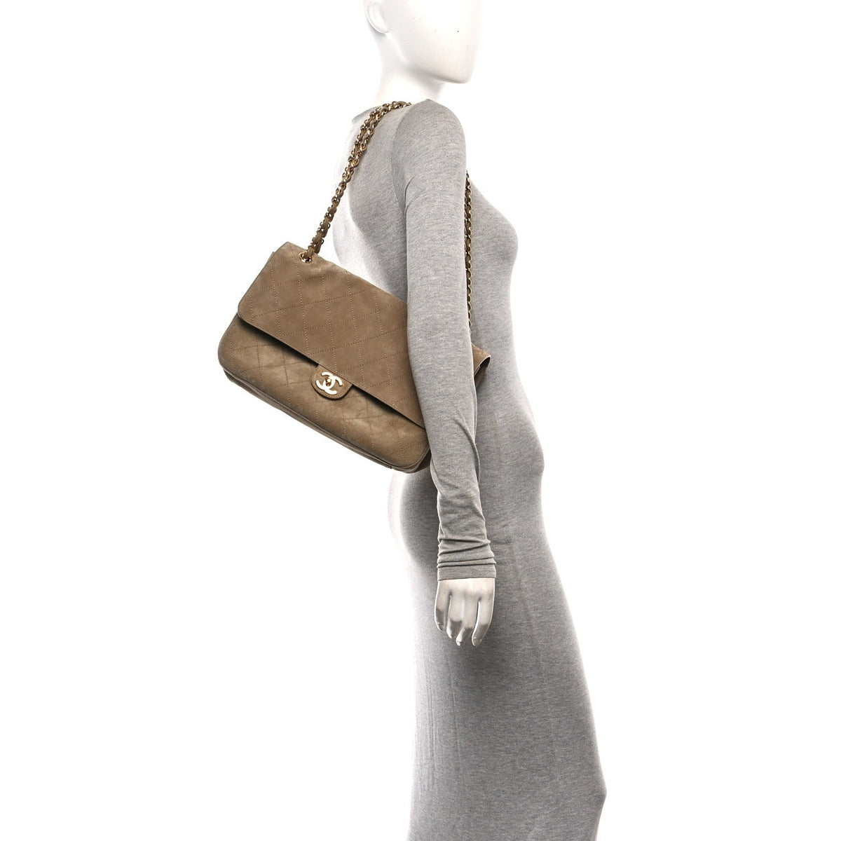 Suede Calfskin Small Souplissimo Maxi Flap Dark Beige