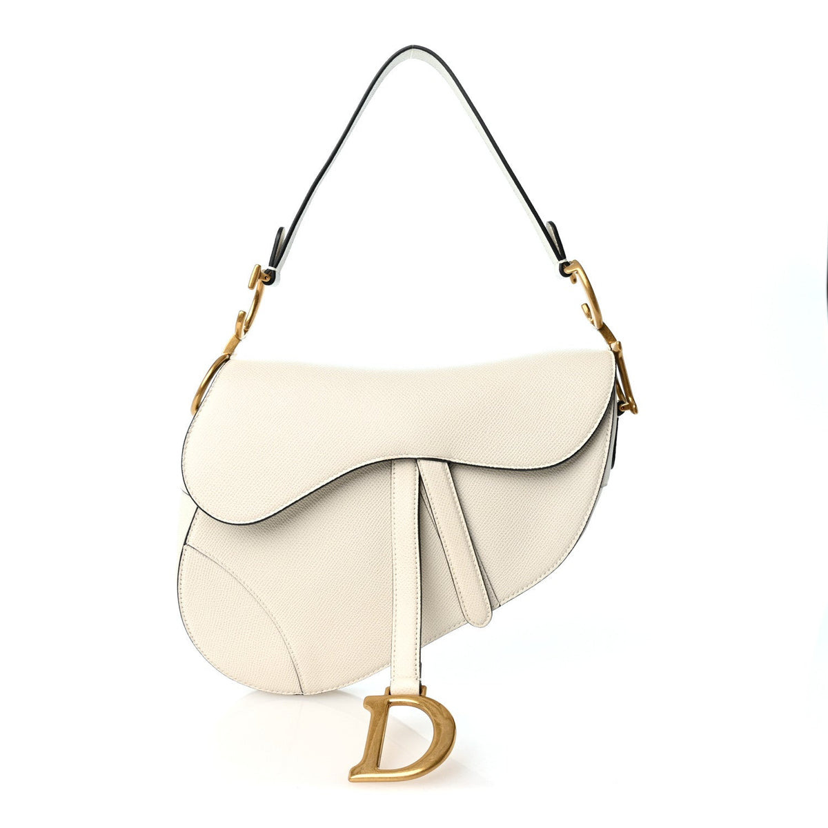 Grained Calfskin Saddle Bag White