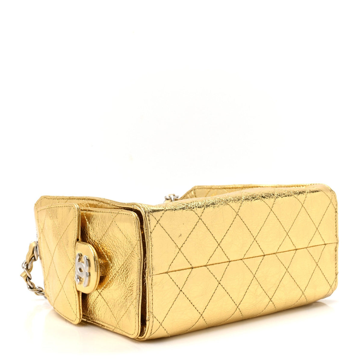 Metallic Aged Calfskin Mini Chanel 25 Handbag Gold
