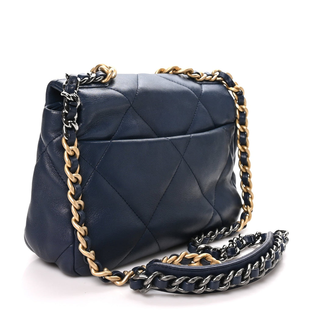 Goatskin Quilted Medium Chanel 19 Flap Navy Blue