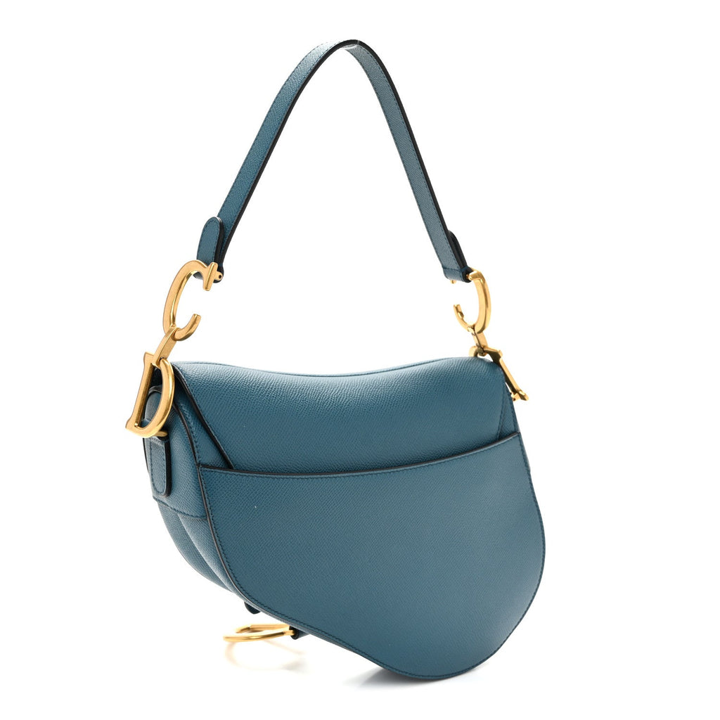 Grained Calfskin Saddle Bag Steel Blue