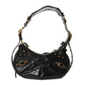 Extra Supple Calfskin Crocodile Embossed Le Cagole Shoulder Bag XS Black
