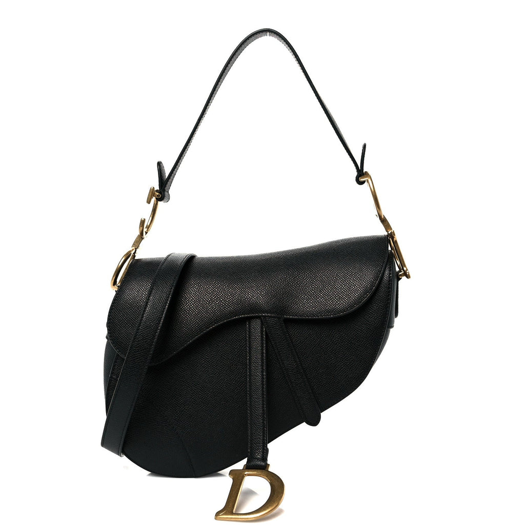 Grained Calfskin Saddle Bag With Strap Black