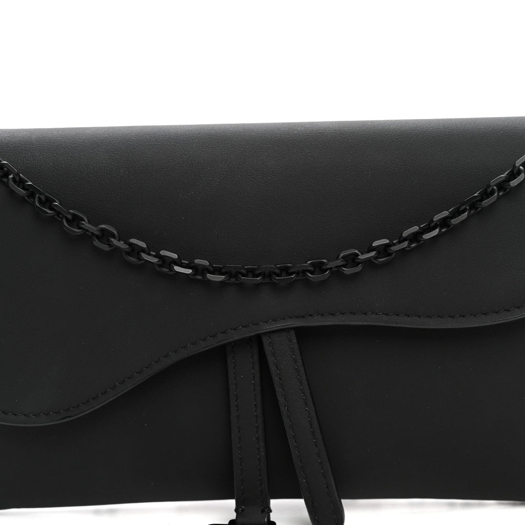 Ultra Matte Calfskin Saddle Chain Wallet Pouch Black