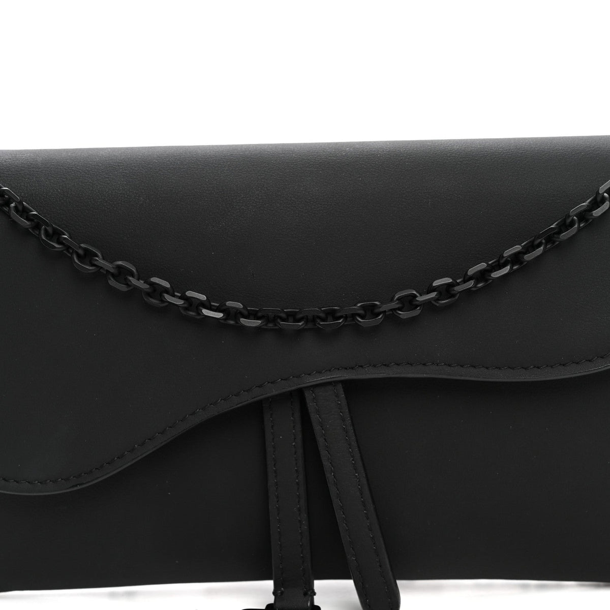 Ultra Matte Calfskin Saddle Chain Wallet Pouch Black