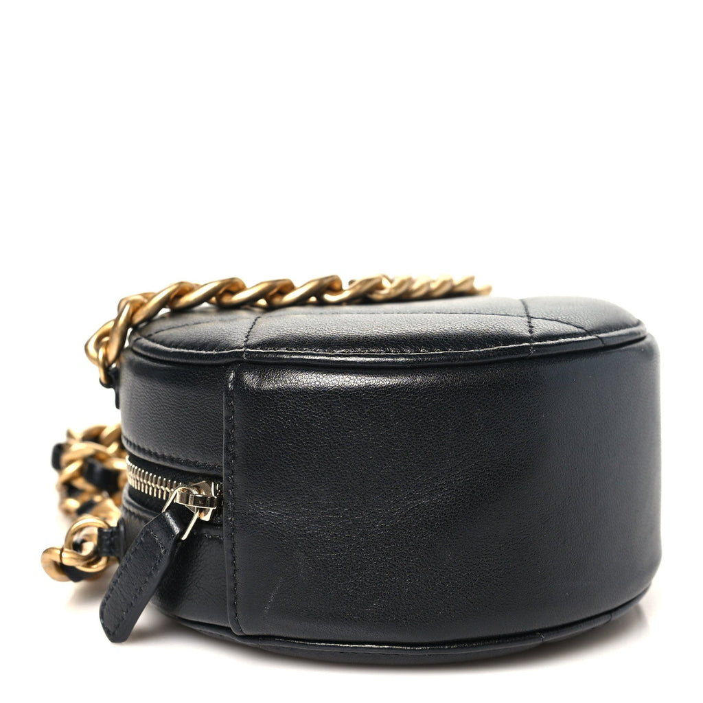 Lambskin Quilted Chanel 19 Round Clutch With Chain Black