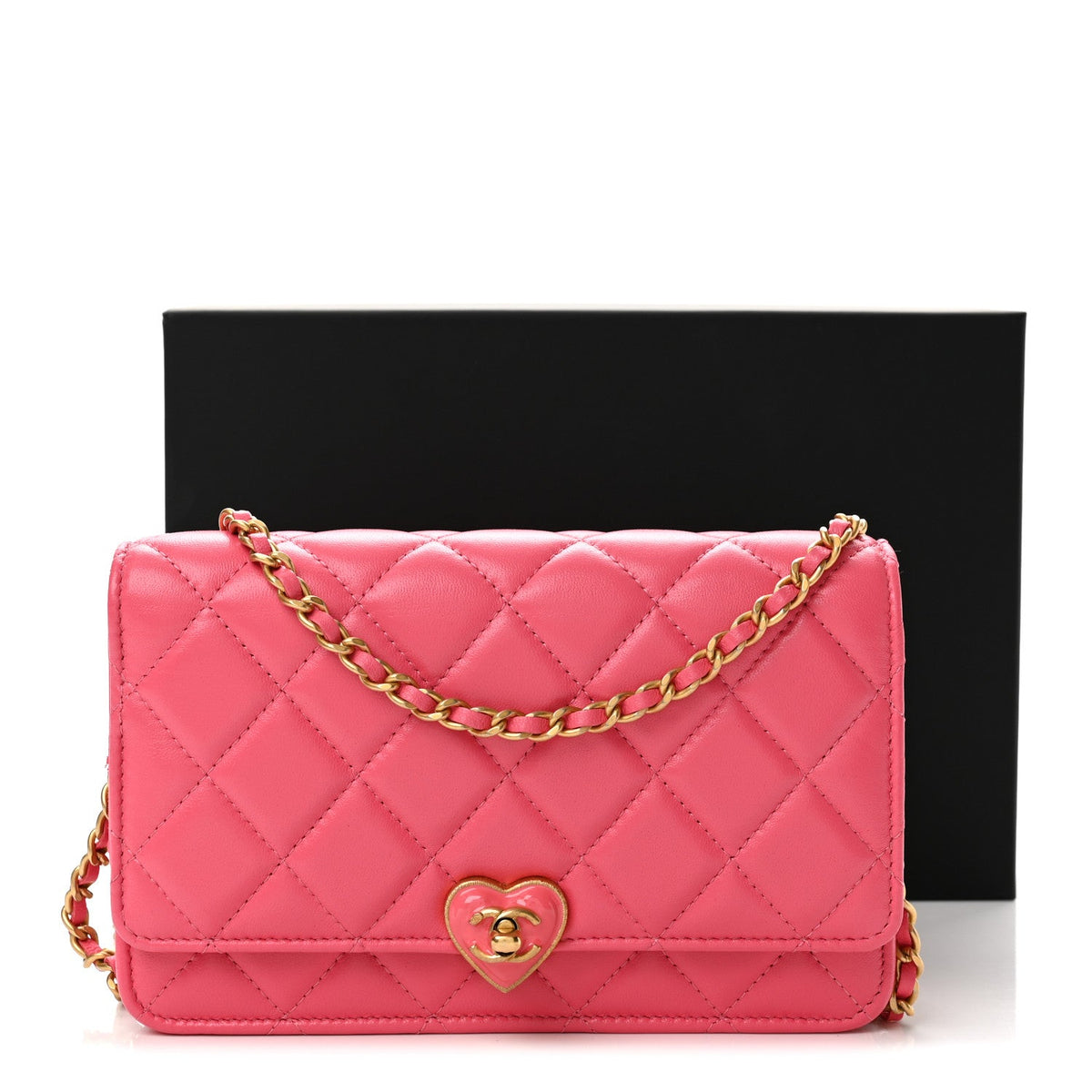 Lambskin Plexiglass Quilted Coco Love Wallet On Chain WOC Pink