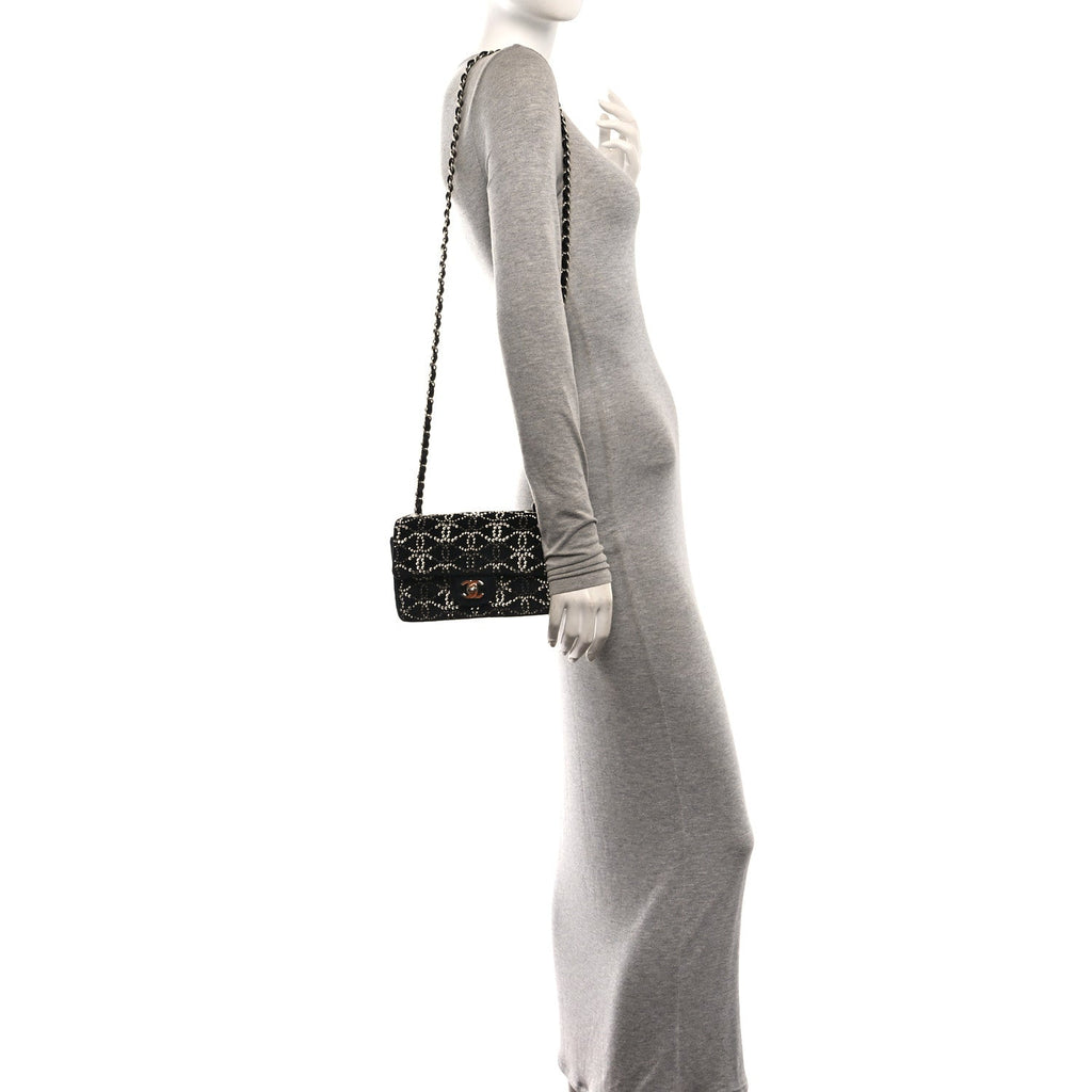 Velvet Crystal Mini Rectangular Flap Black