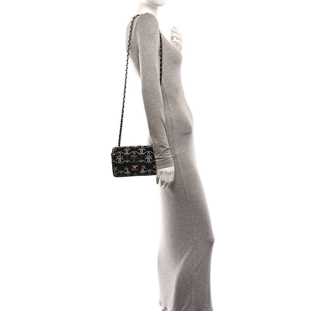 Velvet Crystal Mini Rectangular Flap Black
