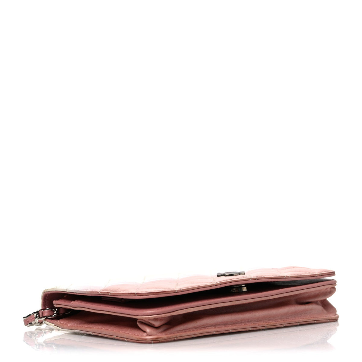 Ombre Patent Calfskin Quilted Wallet on Chain WOC Pink White