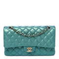 Iridescent Lambskin Quilted Medium Double Flap Green