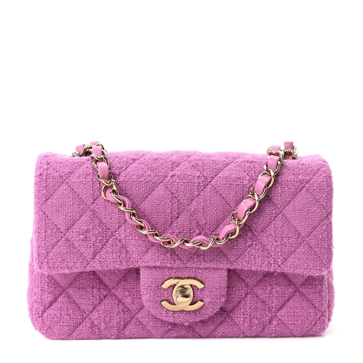 Tweed Quilted Mini Rectangular Flap Purple