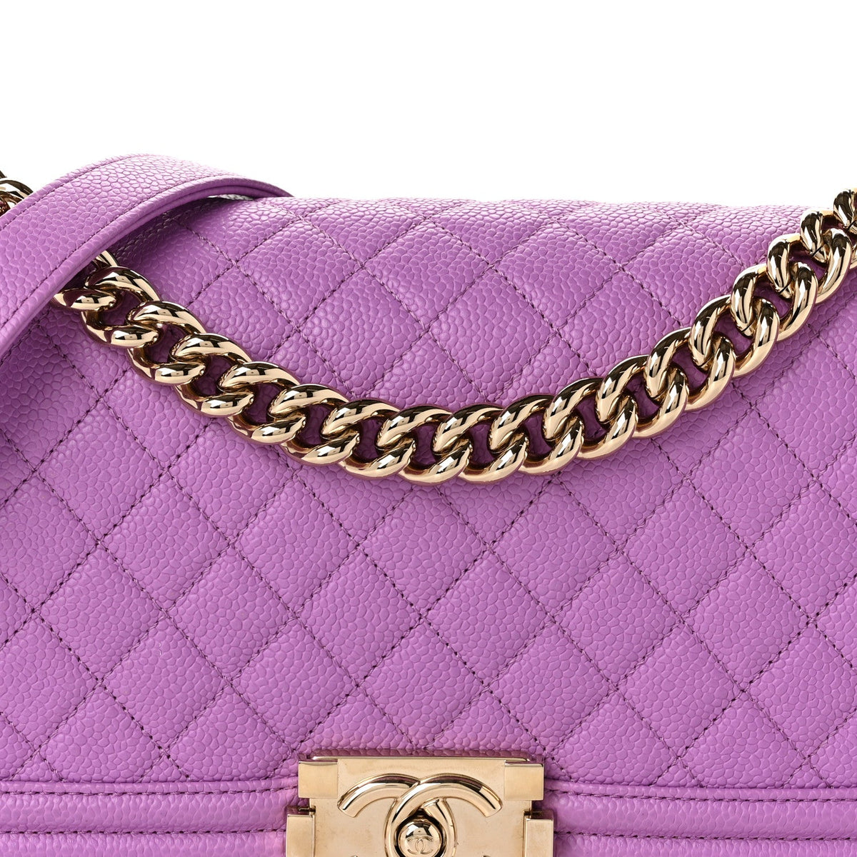 Caviar Quilted Medium Boy Flap Purple
