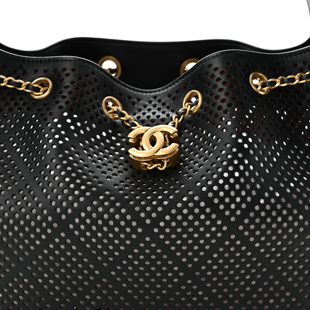Perforated Calfskin Small Chanel 25 Handbag Black