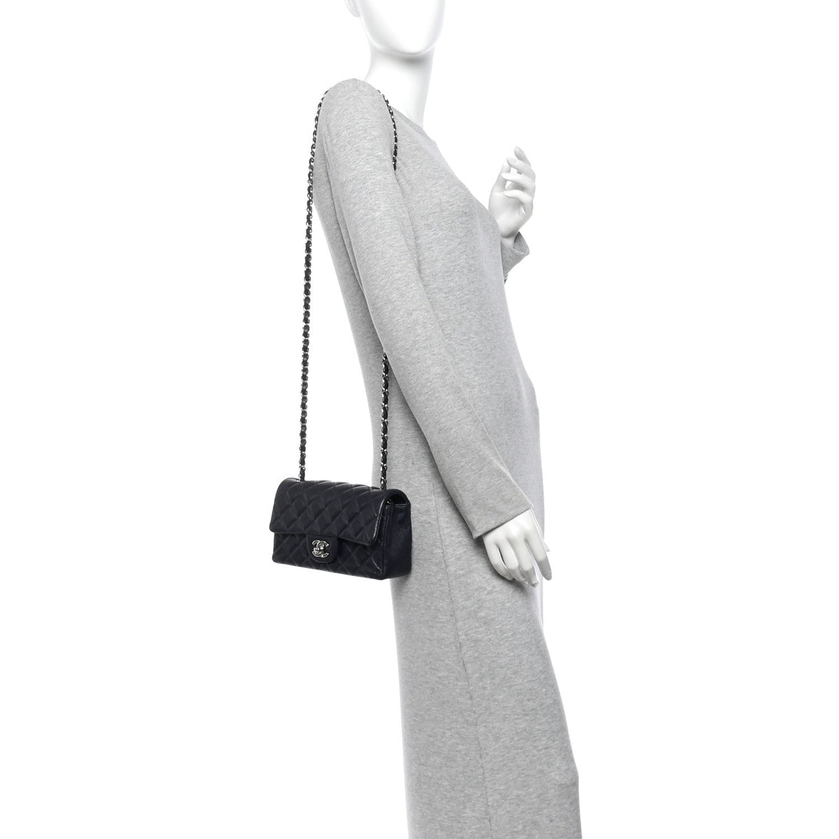 Caviar Quilted Mini Rectangular Flap Navy