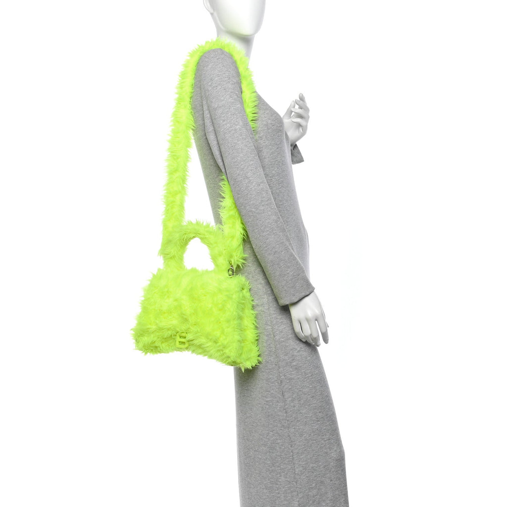 Faux Fur Medium Fluffy Hourglass Top Handle Bag Fluo Yellow