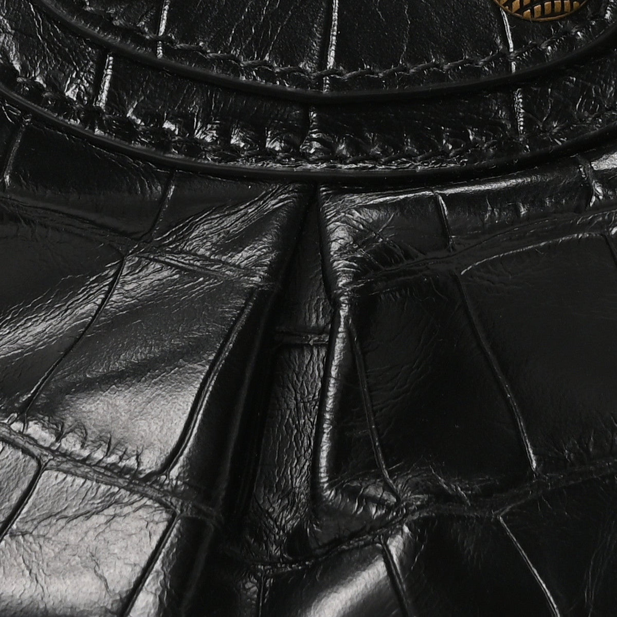 Extra Supple Calfskin Crocodile Embossed Le Cagole Shoulder Bag XS Black