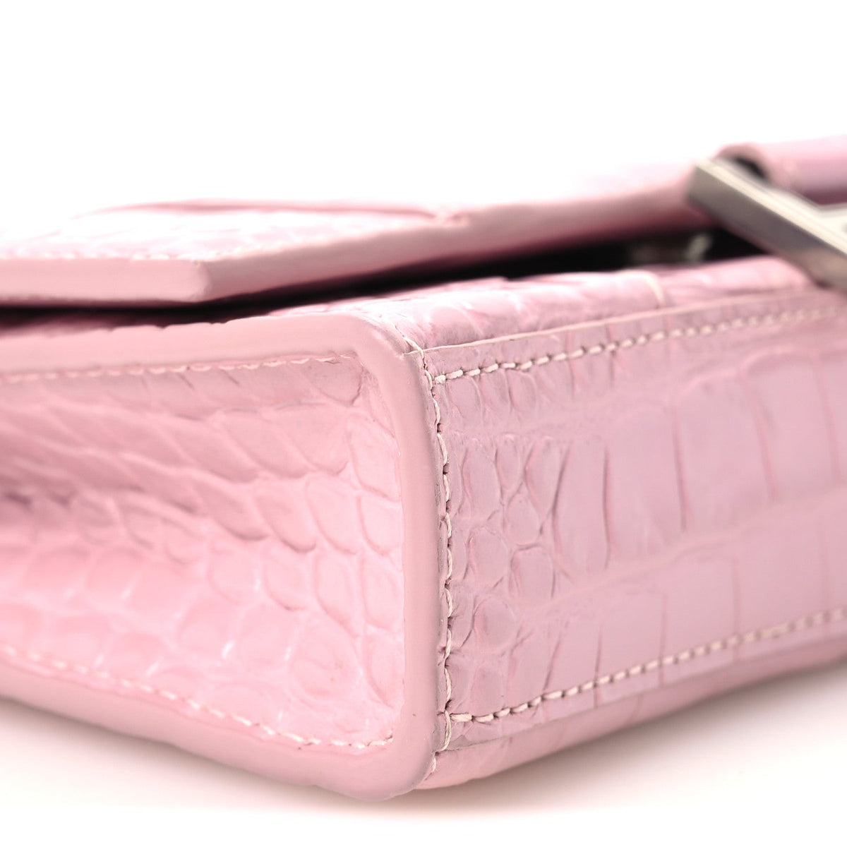 Shiny Calfskin Crocodile Embossed Hourglass Chain Bag Powder Pink