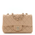 Lambskin Quilted Mini Rectangular Flap Beige