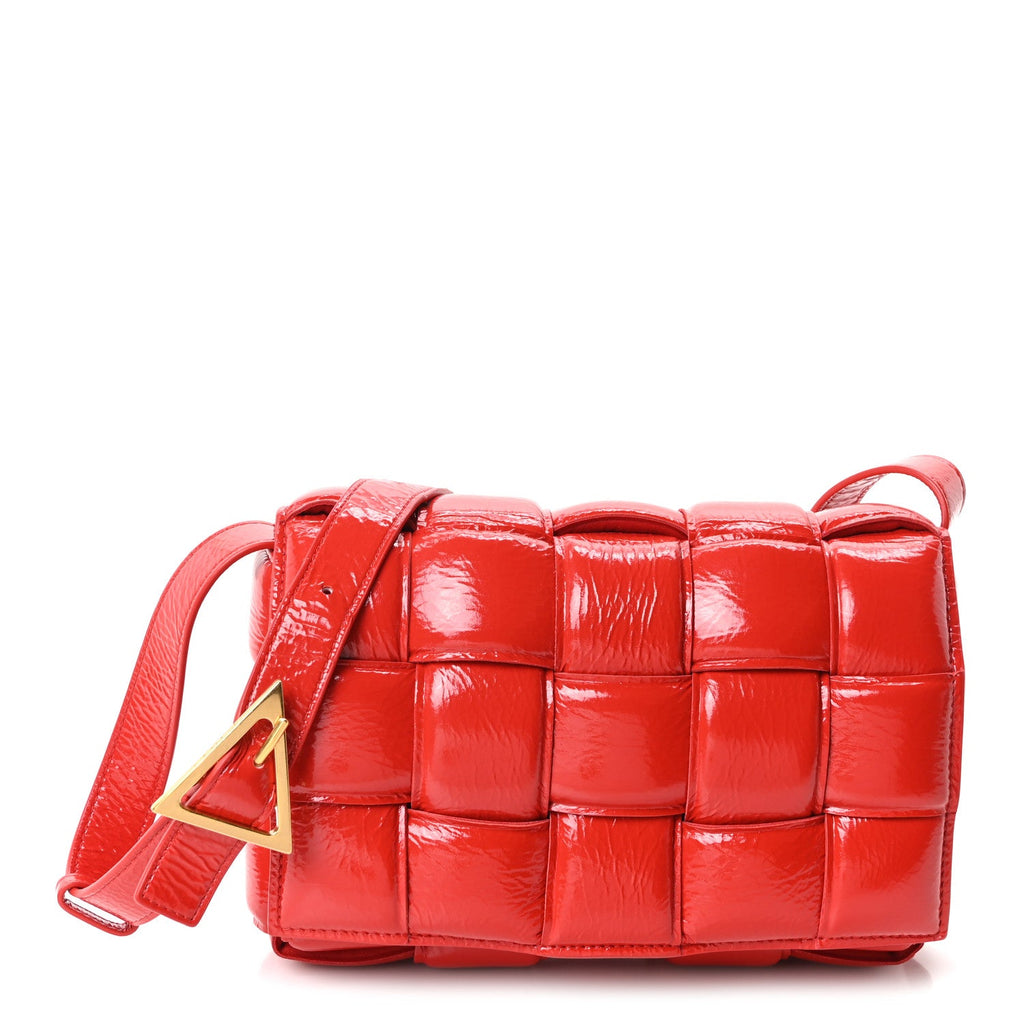Textured Deerskin Maxi Intrecciato Padded Cassette Crossbody Bag Chili