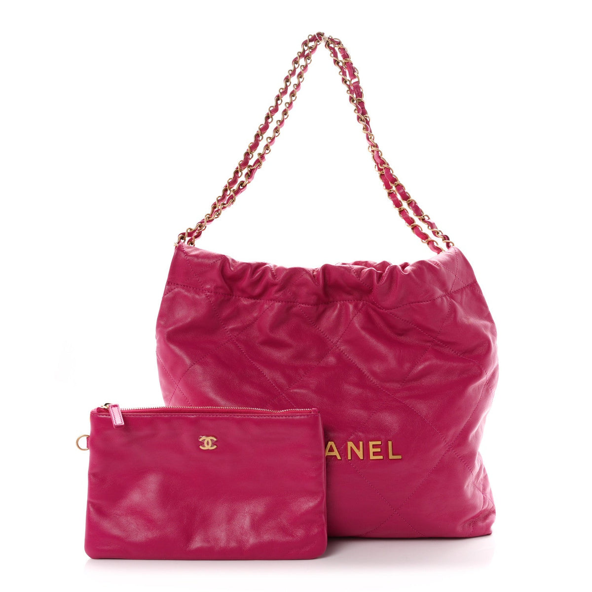 Shiny Calfskin Quilted Small Chanel 22 Fuchsia