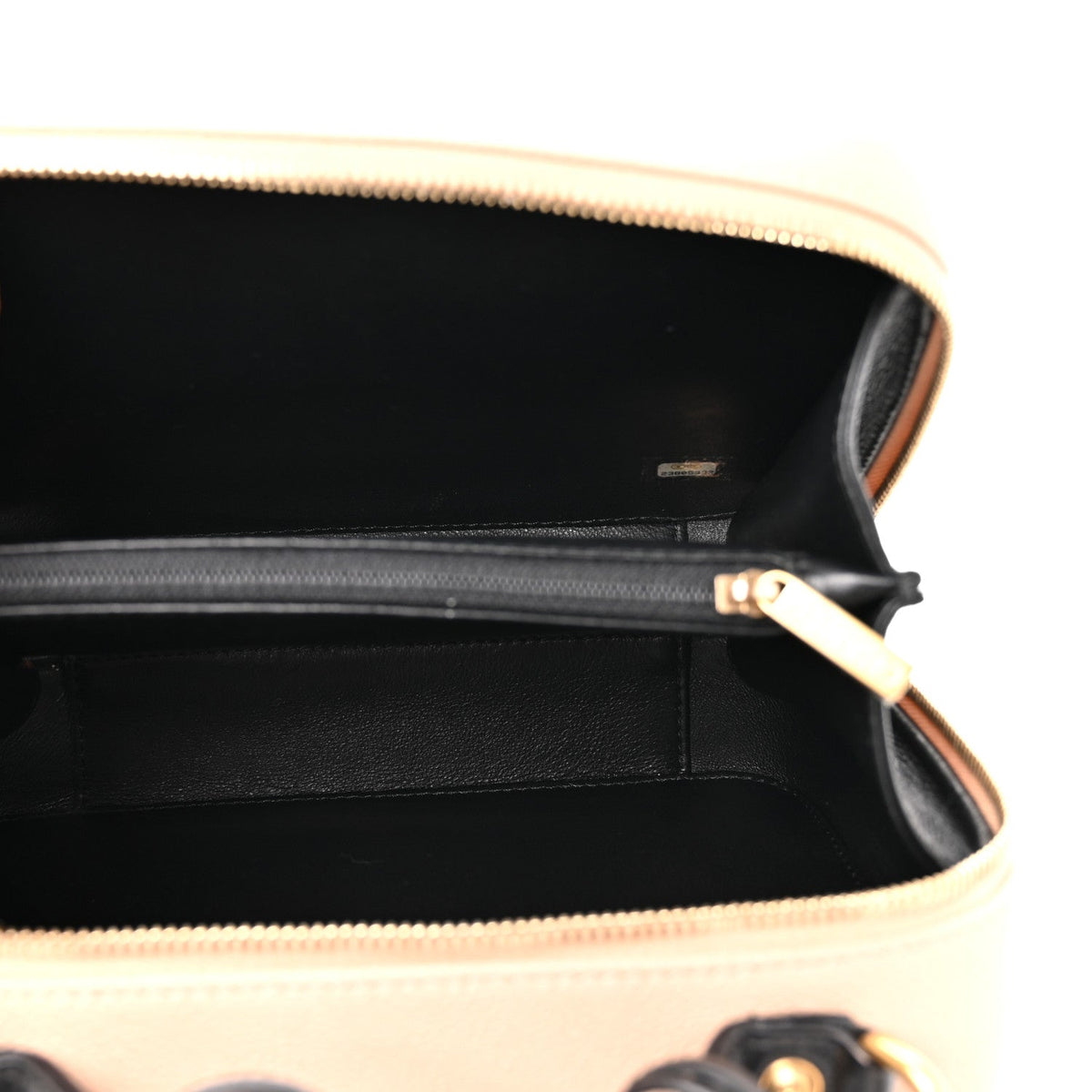 Caviar Quilted Medium CC Filigree Vanity Case Beige Black
