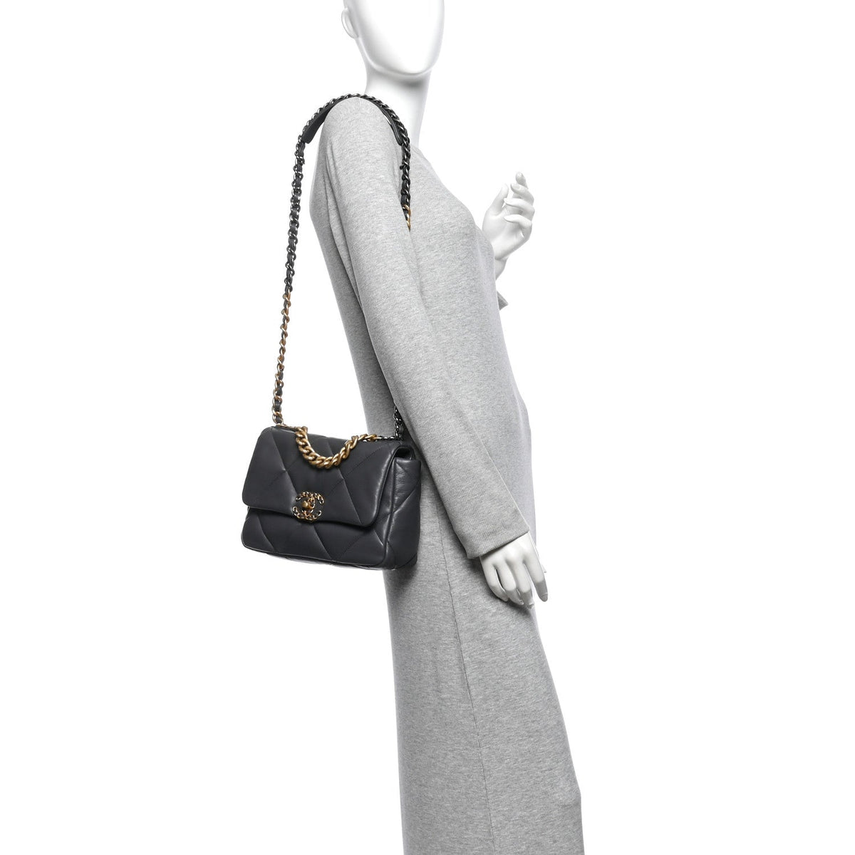 Lambskin Quilted Medium Chanel 19 Flap Dark Grey