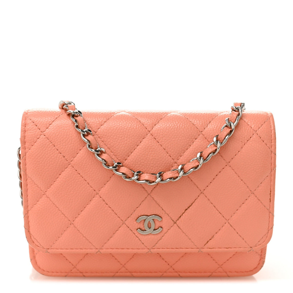 Caviar Quilted Mini Wallet On Chain WOC Coral