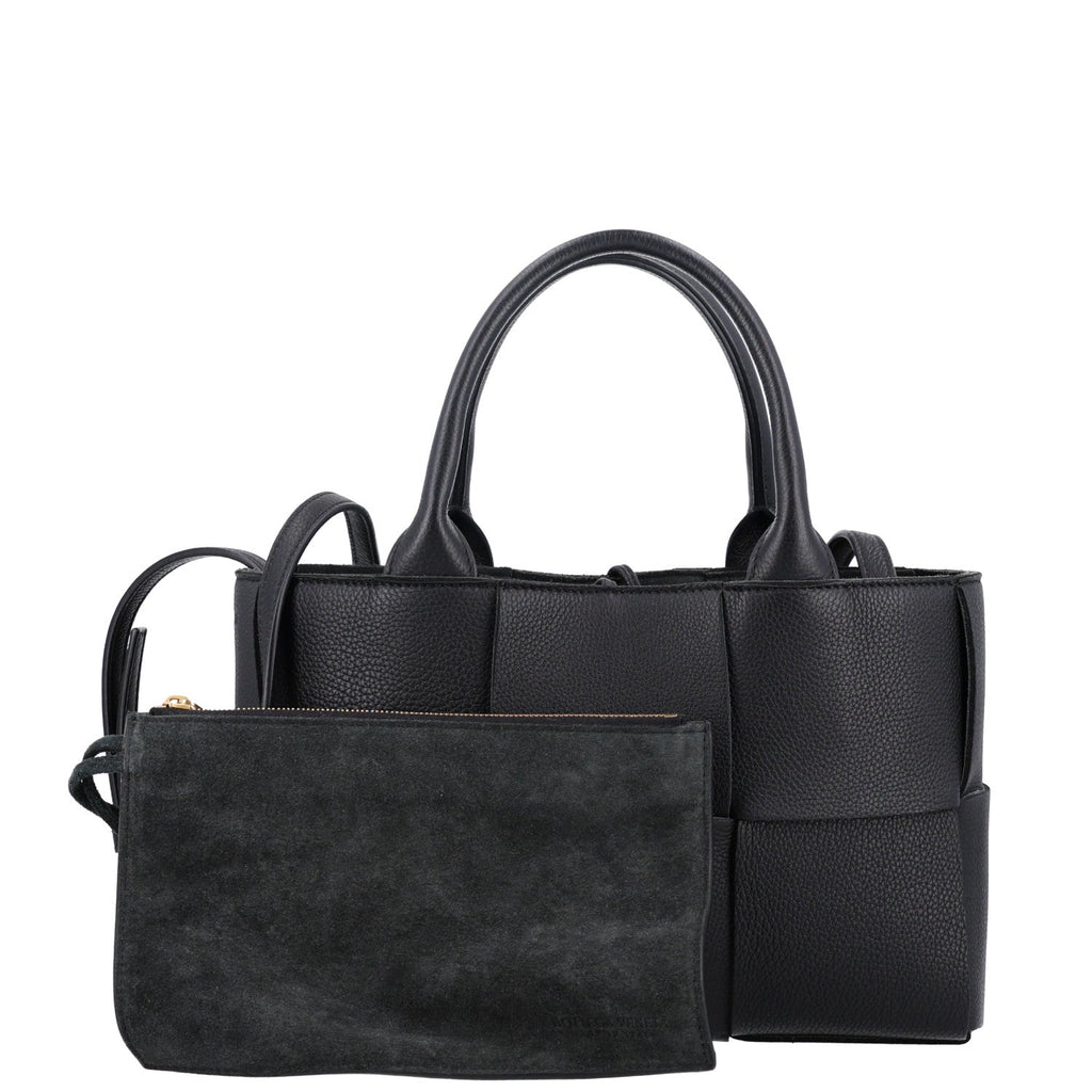 Grained Calfskin Intrecciato Mini Arco Tote Black
