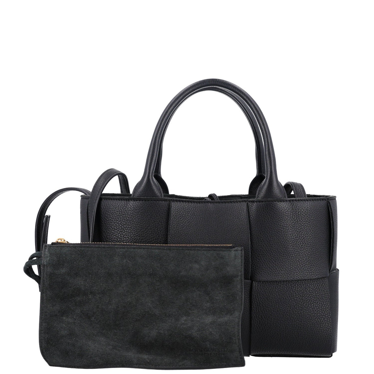 Grained Calfskin Intrecciato Mini Arco Tote Black