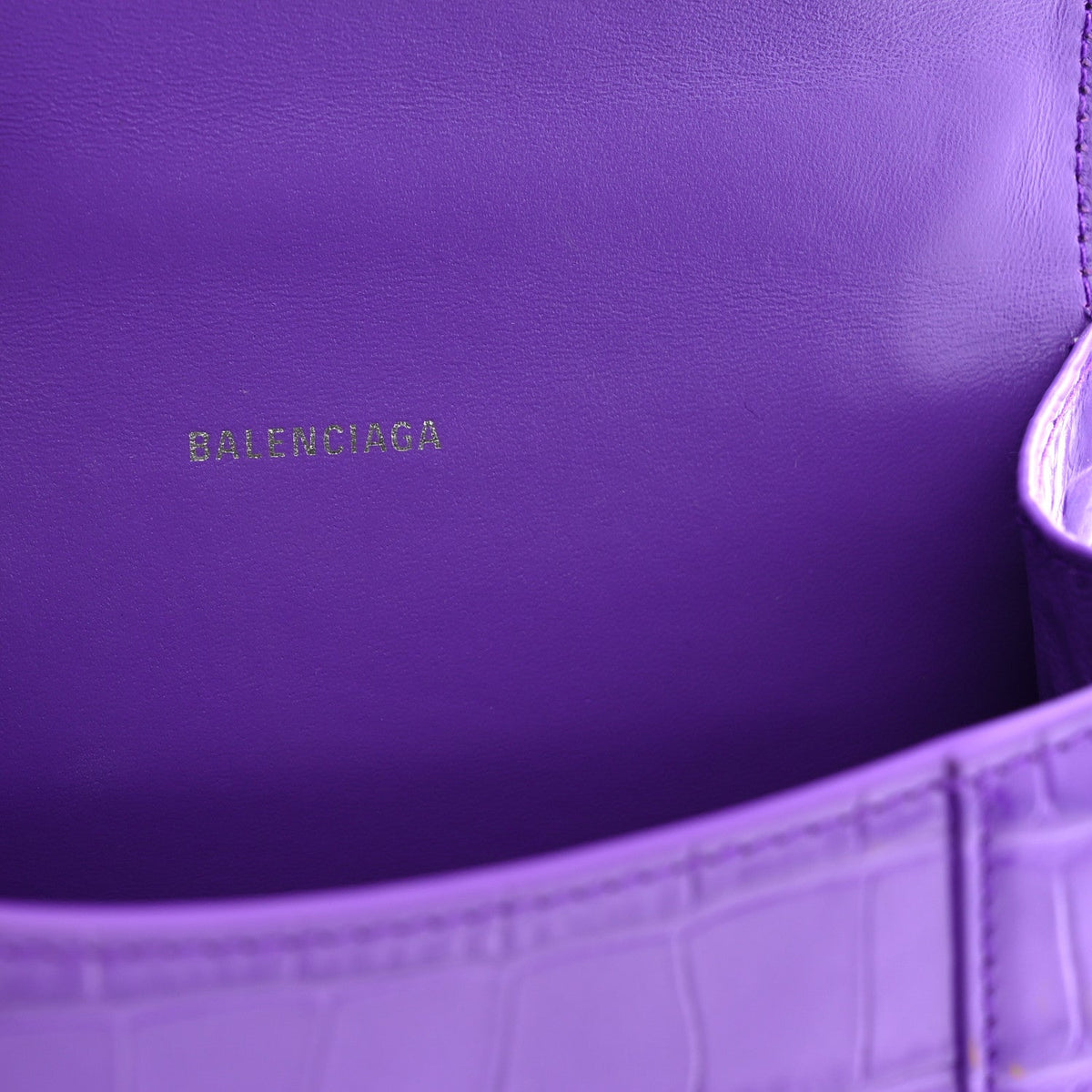 Shiny Calfskin Crocodile Embossed Hourglass Top Handle Bag XS Viola