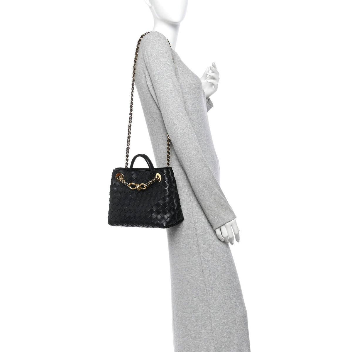 Nappa Intrecciato Small Andiamo With Chain Shoulder Bag Black