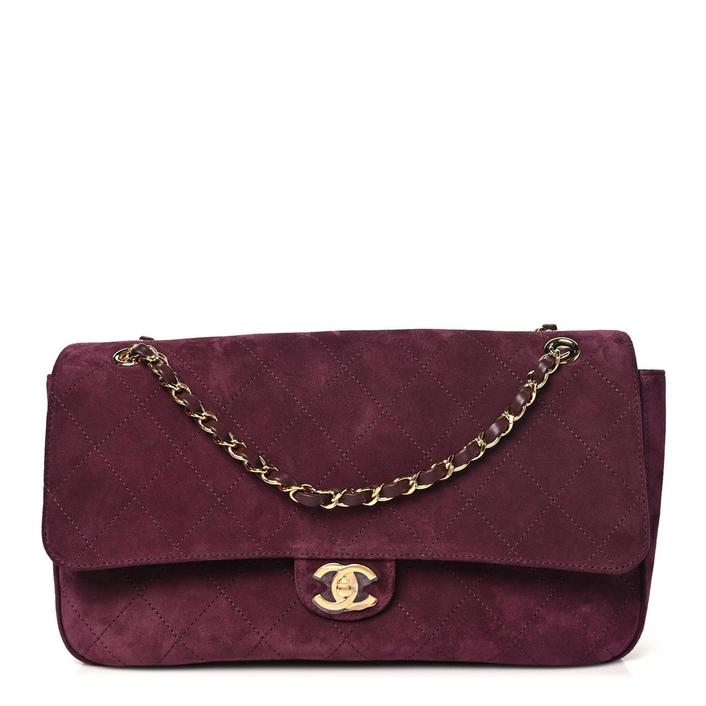 Suede Calfskin Small Souplissimo Maxi Flap Burgundy