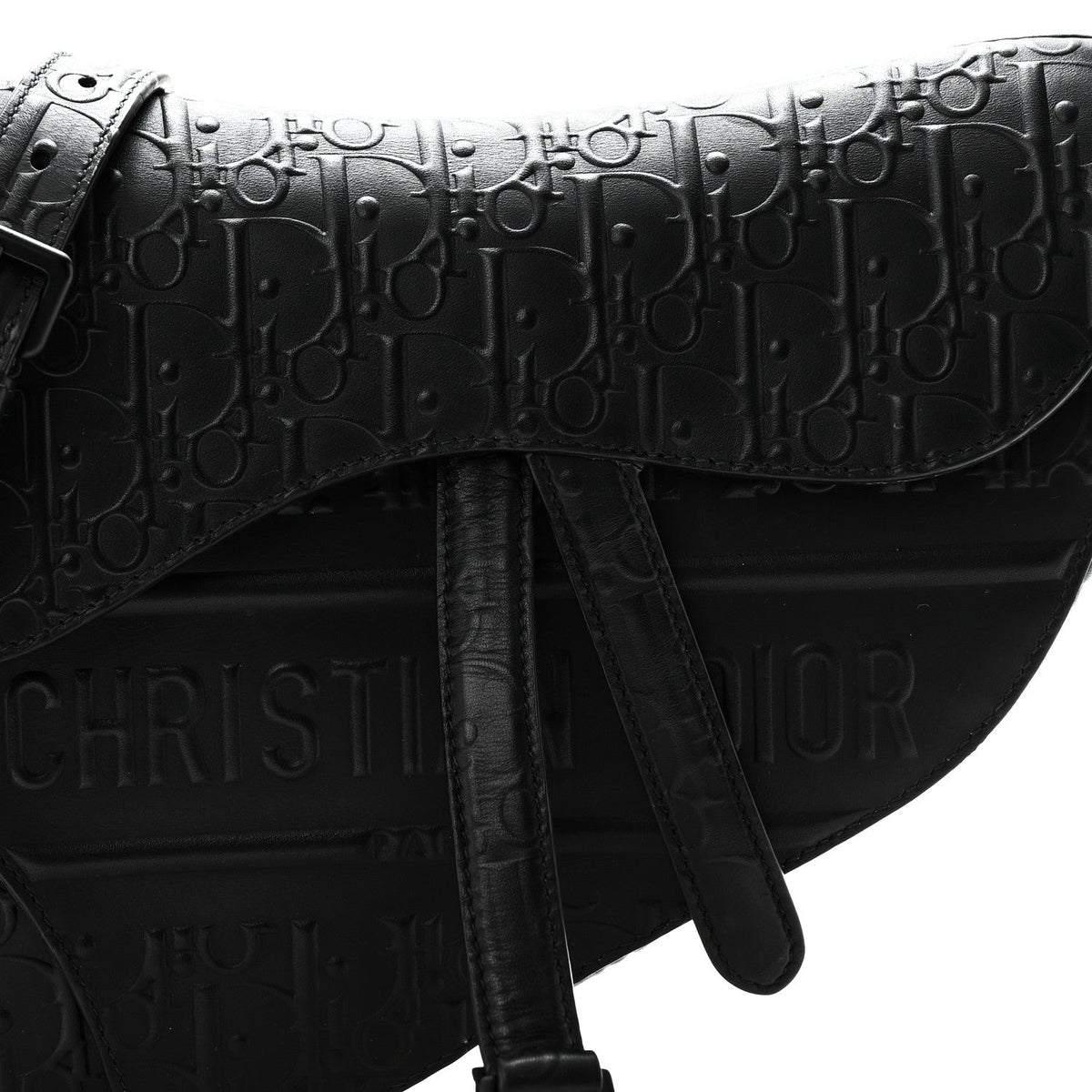 Calfskin Embossed Oblique Saddle Bag With Strap Black