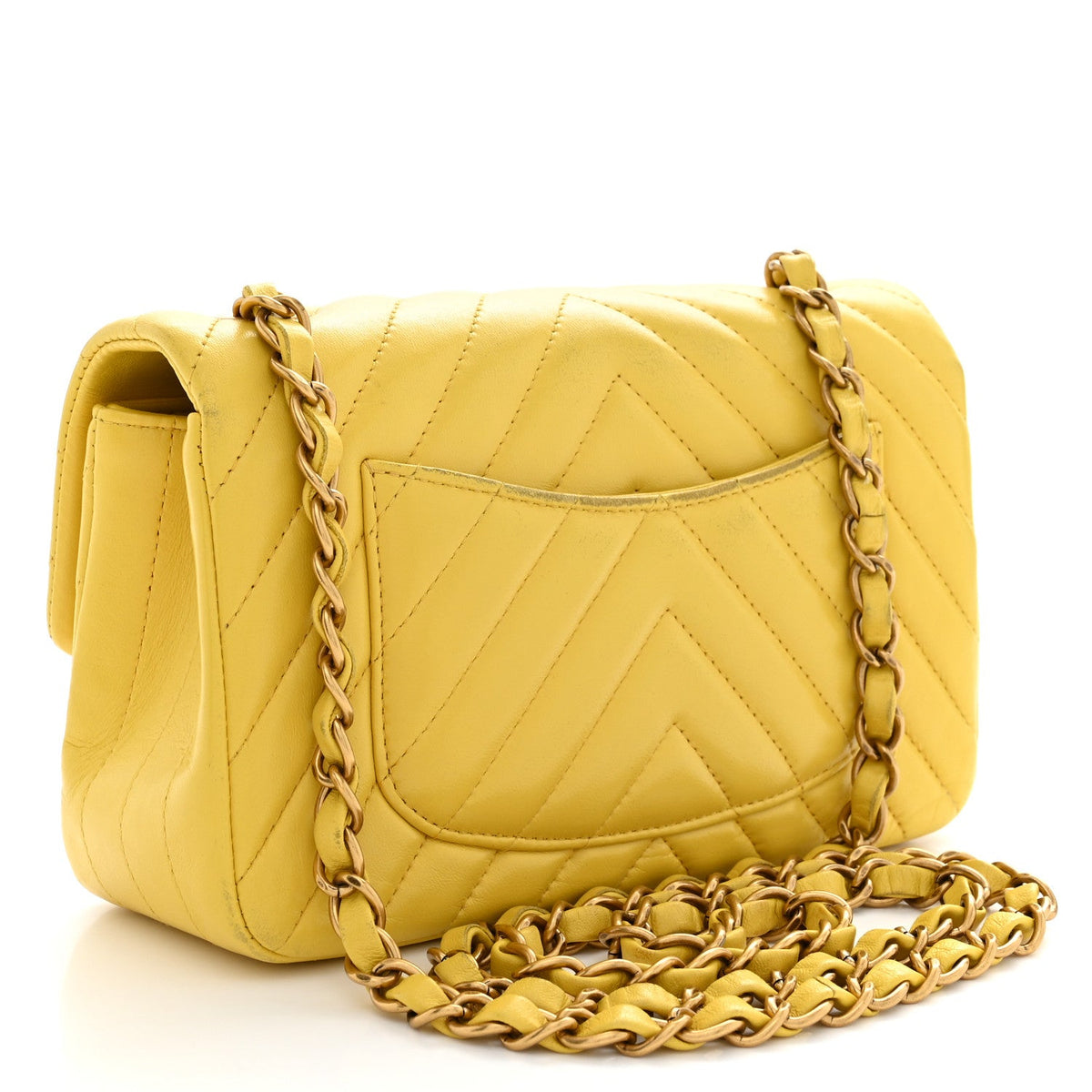 Lambskin Chevron Quilted Mini Rectangular Flap Yellow