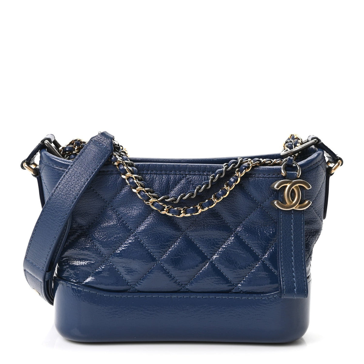 Patent Goatskin Quilted Small Gabrielle Hobo Blue