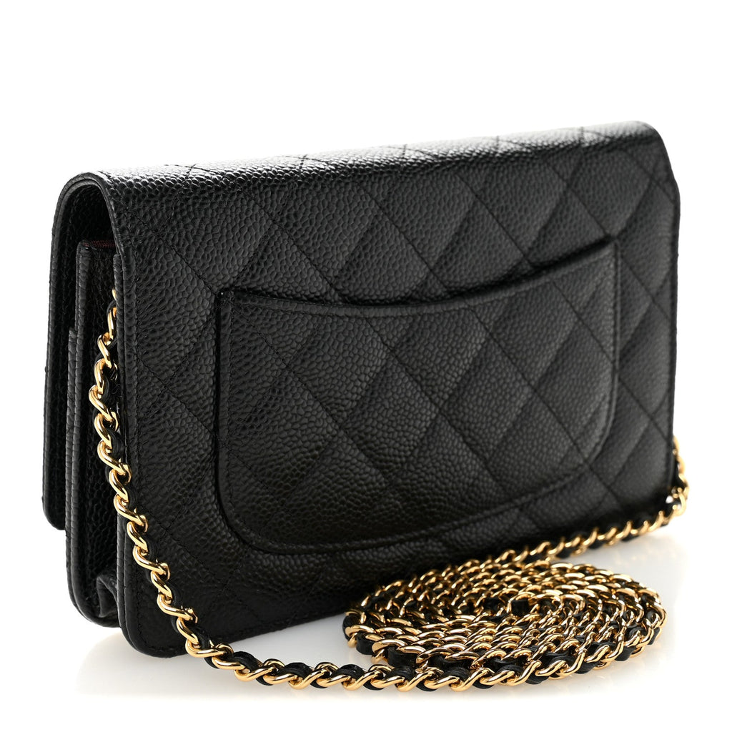 Caviar Quilted Wallet on Chain WOC Black