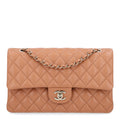 Caviar Quilted Medium Double Flap Light Brown