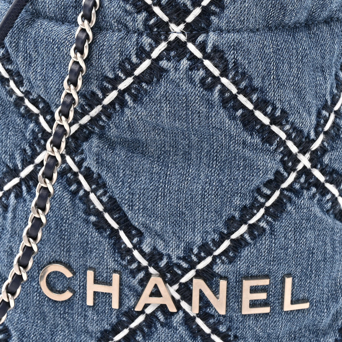 Denim Stitched Quilted Mini Chanel 22 Blue