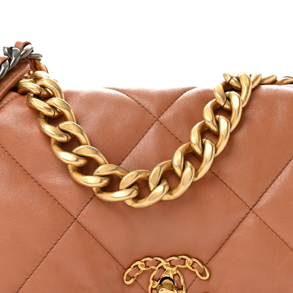 Lambskin Quilted Large Chanel 19 Flap Brown