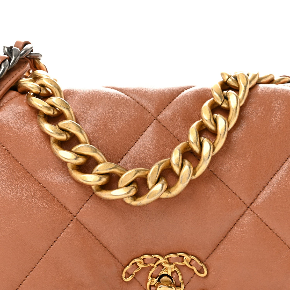 Lambskin Quilted Large Chanel 19 Flap Brown