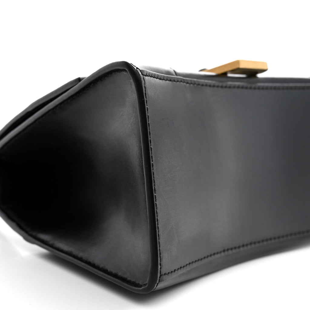 Shiny Box Calfskin Small Hourglass Top Handle Bag Black