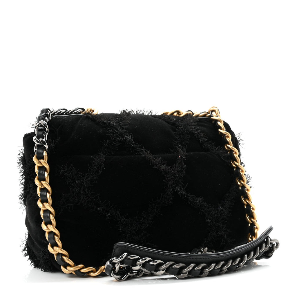 Velvet Tweed Quilted Medium Chanel 19 Flap Black
