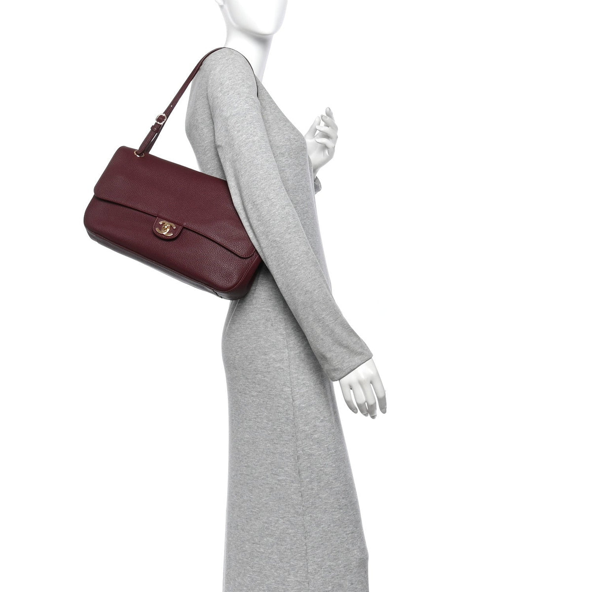 Grained Calfskin Small Souplissimo Maxi Flap Burgundy
